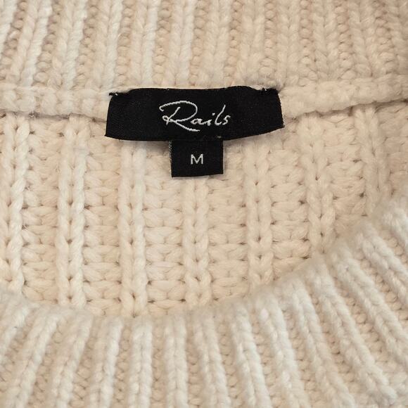 Rails Romy Cream Floral Daisy Applique Chunky Knit Cotton Puff Sleeve Sweater, M - Picture 8 of 11